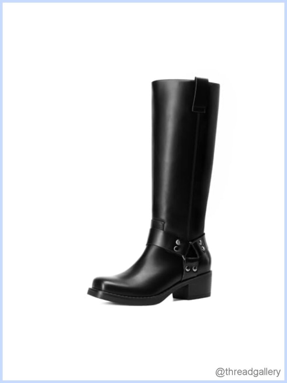 Women's Knee High Motorcycle Boots Faux Leather Block Heel Square Toe